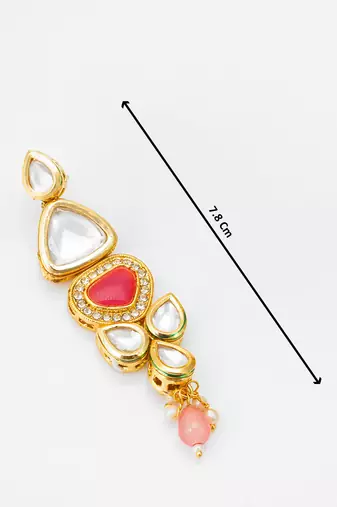 gold-plated stone long drop earrings with pearl and bead