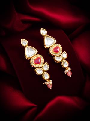 gold-plated stone long drop earrings with pearl and bead 1
