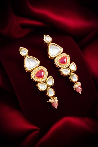 gold-plated stone long drop earrings with pearl and bead