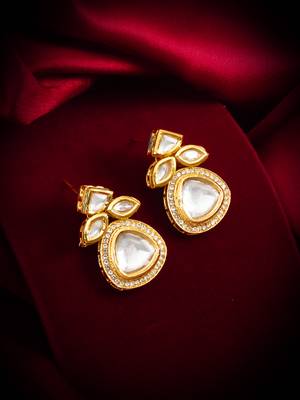 gold-plated stone cluster drop earrings 1