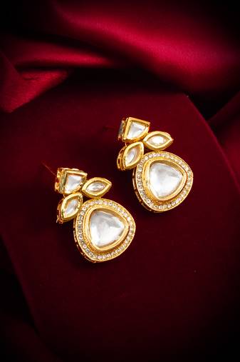 gold-plated stone cluster drop earrings