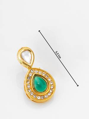 gold-plated stud earrings with green stone and crystal 3