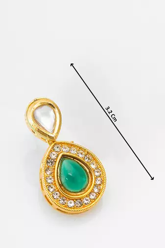 gold-plated stud earrings with green stone and crystal