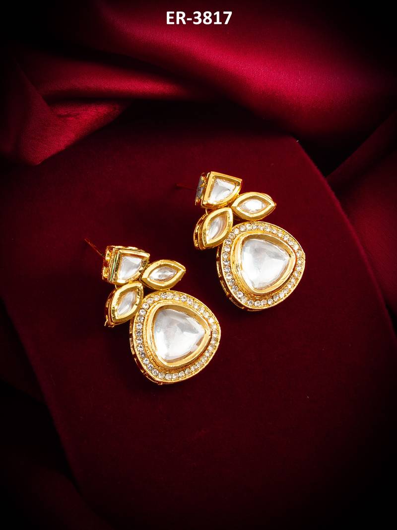 gold-plated stone cluster drop earrings