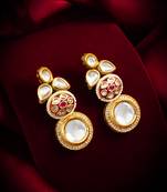 gold-plated stone & meenakari circular drop earrings with pearl