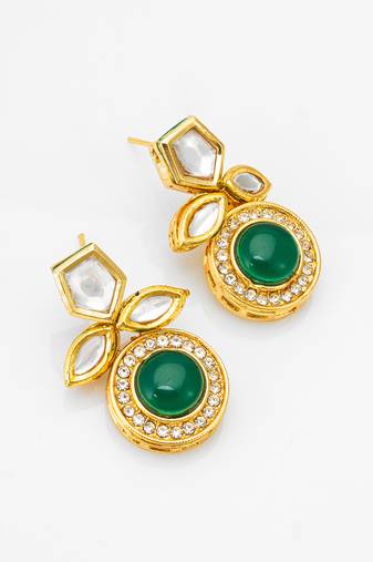 stud drop earrings with green onyx cabochon