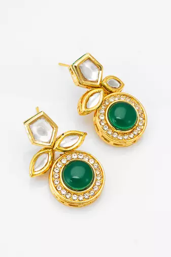 stud drop earrings with green onyx cabochon