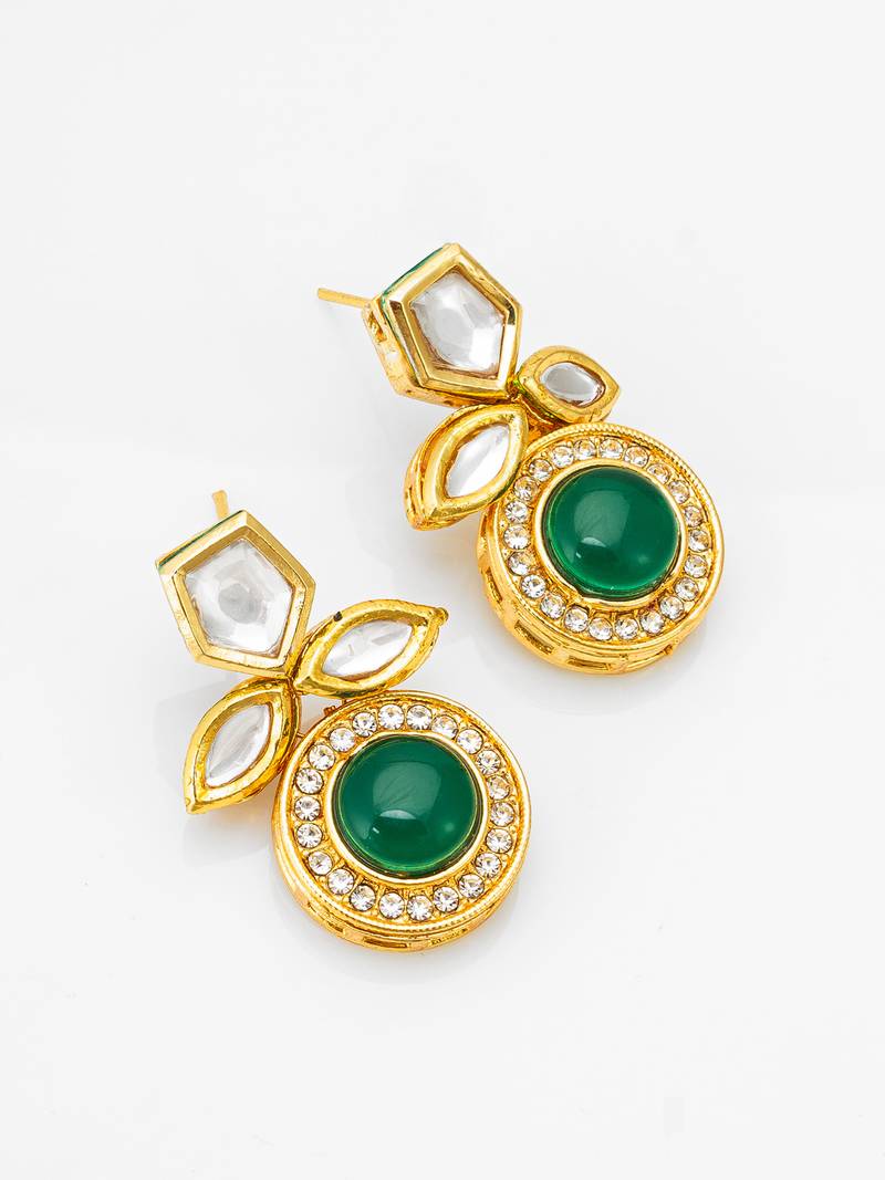 stud drop earrings with green onyx cabochon