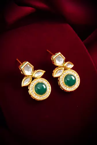 stud drop earrings with green onyx cabochon
