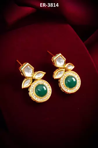 stud drop earrings with green onyx cabochon