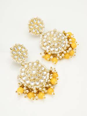 kundan round chandbali earrings with yellow beads and pearl cluster 2