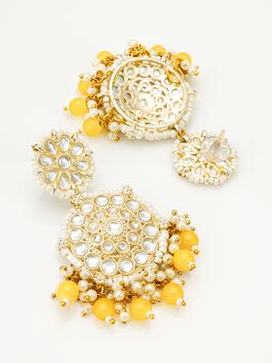 kundan round chandbali earrings with yellow beads and pearl cluster 3