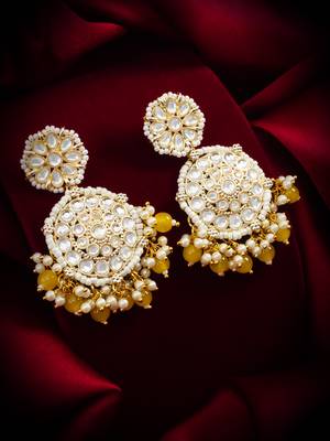 kundan round chandbali earrings with yellow beads and pearl cluster 5