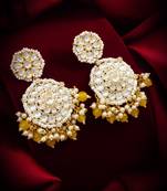 kundan round chandbali earrings with yellow beads and pearl cluster