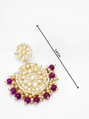 kundan chandbali earrings with purple beads and pearl cluster drops 4