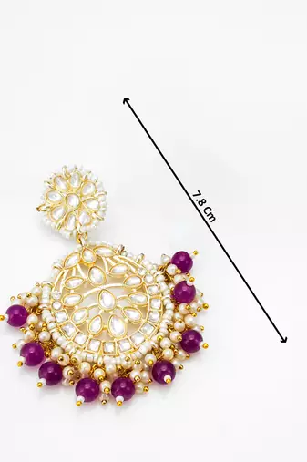 kundan chandbali earrings with purple beads and pearl cluster drops