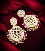 kundan chandbali earrings with purple beads and pearl cluster drops