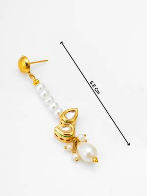 gold plated kundan and pearl beaded drop earrings 4