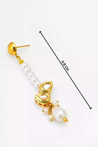 gold plated kundan and pearl beaded drop earrings