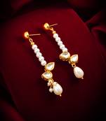 gold plated kundan and pearl beaded drop earrings