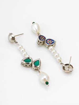 elegant silver plated green stone and pearl drop earrings 3