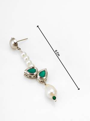 elegant silver plated green stone and pearl drop earrings 4