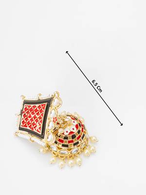 red enamel kundan pearl jhumka earrings 4