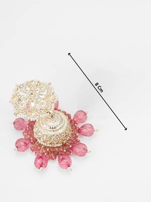 kundan pink beaded jhumka earrings 4