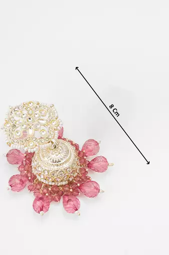 kundan pink beaded jhumka earrings