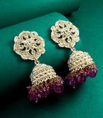 kundan pink beaded jhumka earrings
