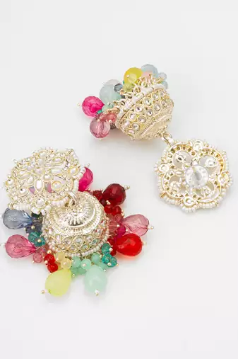multicolor kundan dome jhumka earrings