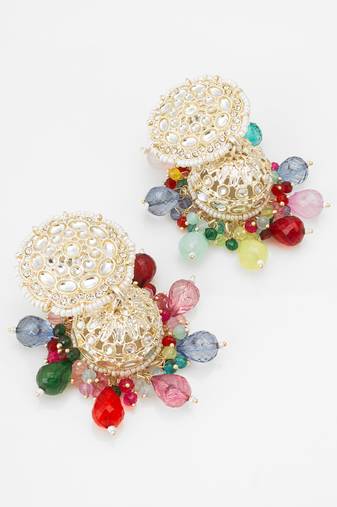 multicolor kundan jhumka earrings