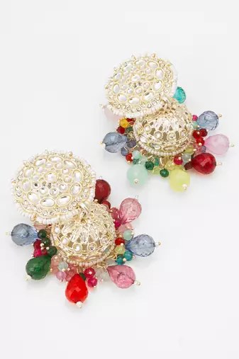 multicolor kundan jhumka earrings