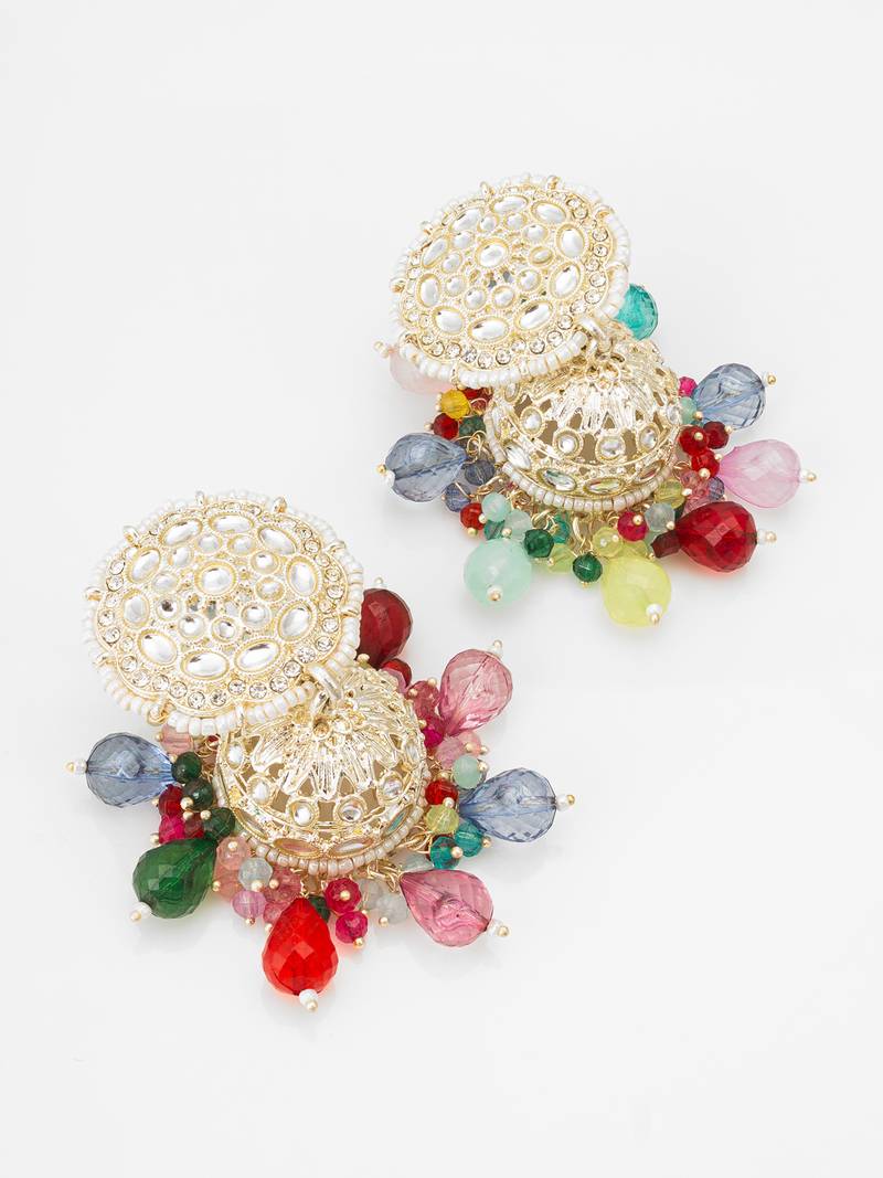 multicolor kundan jhumka earrings