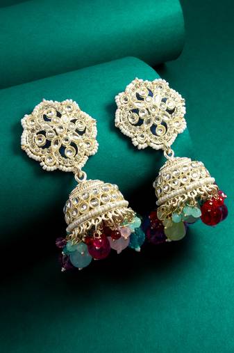 multicolor kundan dome jhumka earrings