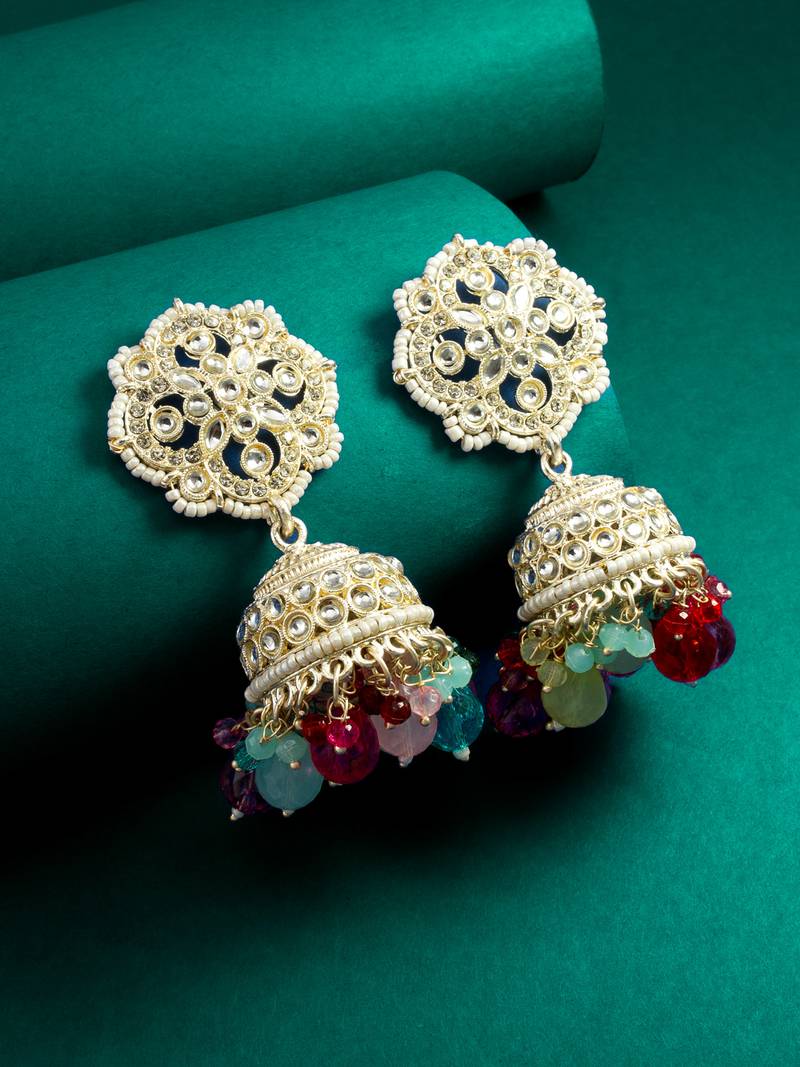 multicolor kundan dome jhumka earrings