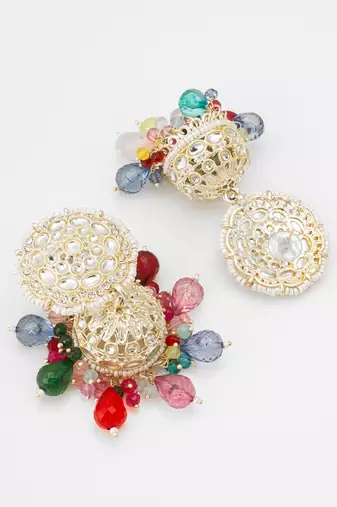 multicolor kundan jhumka earrings