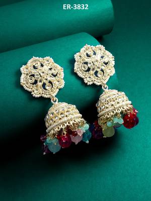 multicolor kundan dome jhumka earrings 5