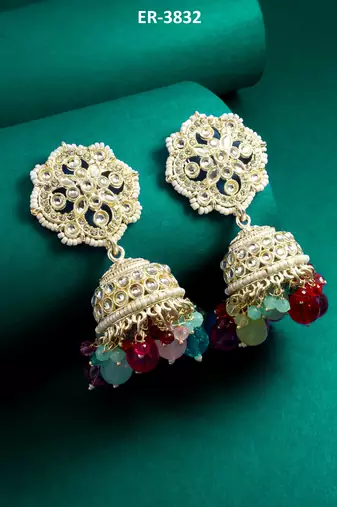 multicolor kundan dome jhumka earrings