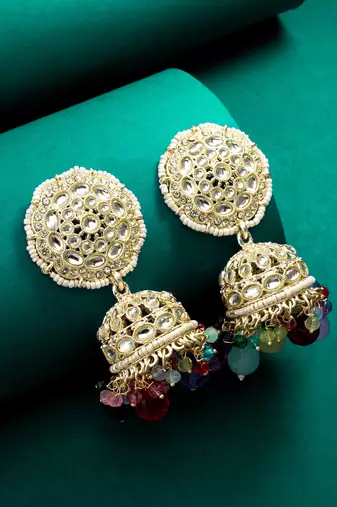 multicolor kundan jhumka earrings