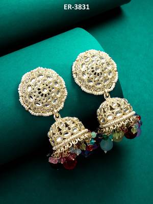 multicolor kundan jhumka earrings 5