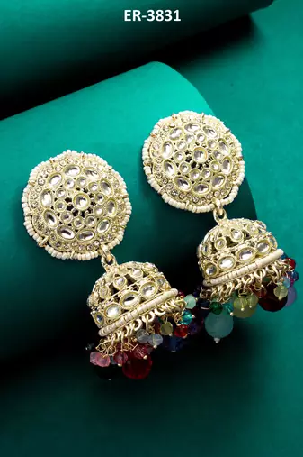 multicolor kundan jhumka earrings