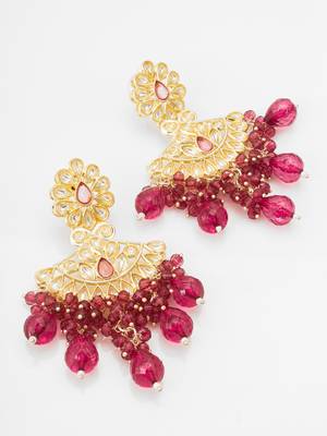 deep pink floral kundan earrings 1