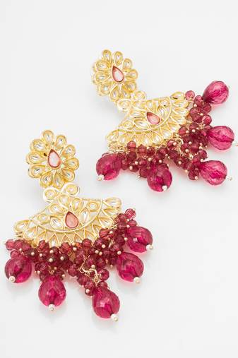 deep pink floral kundan earrings