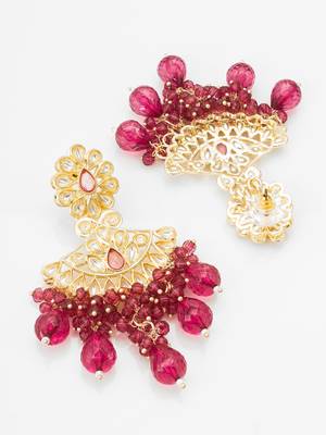 deep pink floral kundan earrings 2