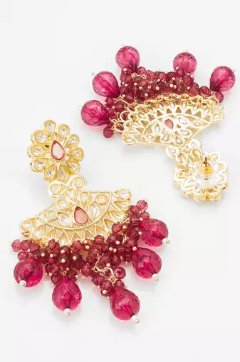 deep pink floral kundan earrings