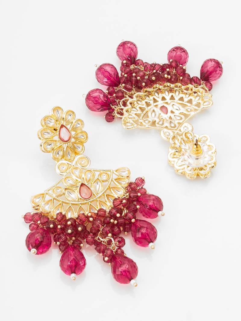 deep pink floral kundan earrings