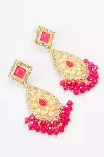 pink kundan drop earrings