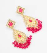 pink kundan drop earrings