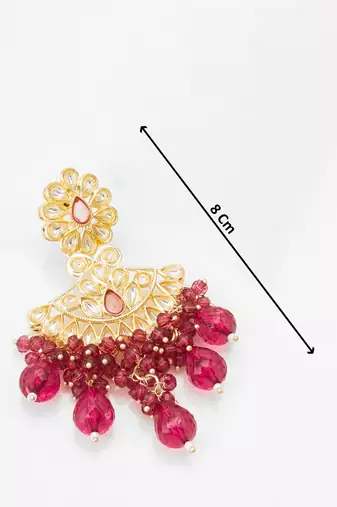 deep pink floral kundan earrings